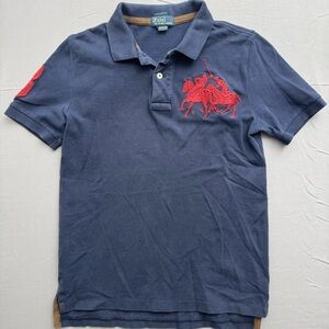 Polo Ralph Lauren Navy Red Embroidered Polo Shirt Kids Size M Short Sleeve